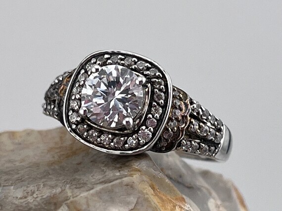 solid silver and cz multi stone ring size uk T US… - image 7