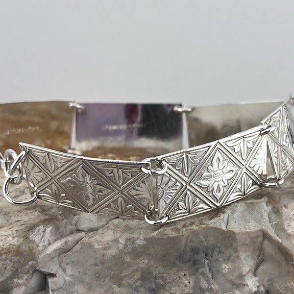 6 panel sterling silver vintage bracelet 17cm