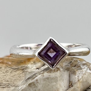 Vintage Silber Amethyst Solitär Ring Größe uk N1/2 USA 7