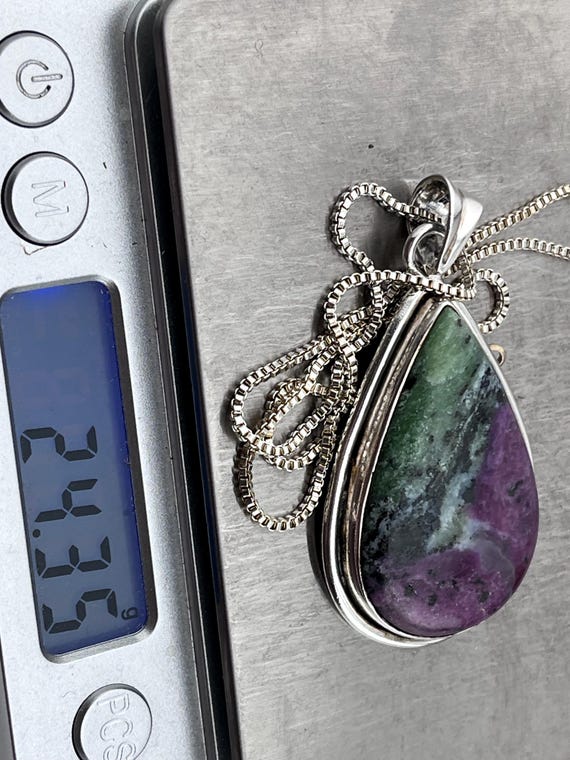 ruby zoisite teardrop silver mounted pendant neck… - image 4