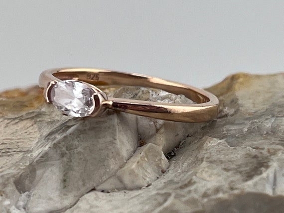 Rose gold over solid silver horizontal cz band ri… - image 7