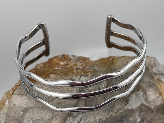 solid silver three row torc bangle bracelet - image 3