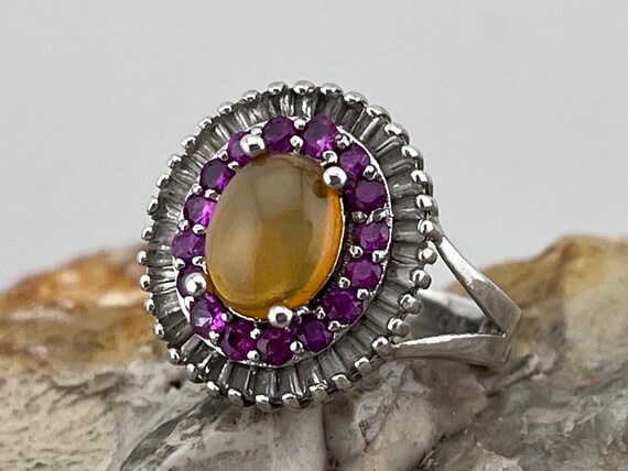 statement Opal, Ruby and white topaz ring size uk… - image 7