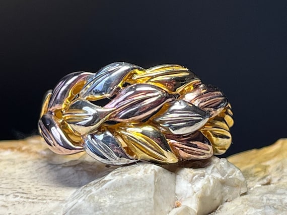 Multi colour gilded solid silver ring band size u… - image 1