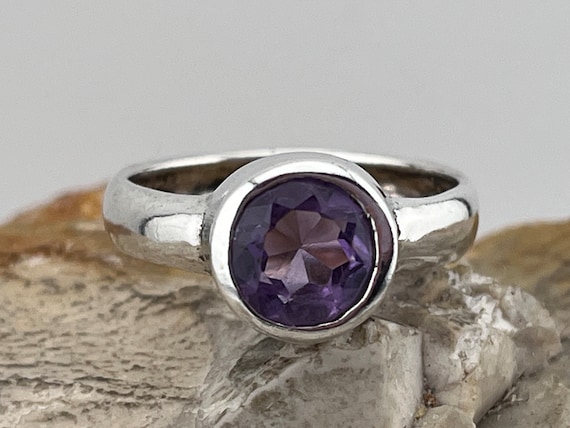 solid silver amethyst statement ring band stacker… - image 1