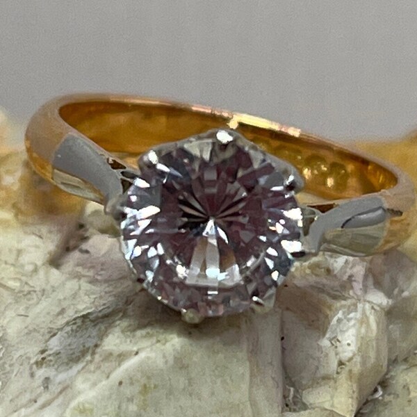 1949 Vintage 22ct gold & platinum white sapphire solitaire ring approx 1.5ct size ukI usa4.25