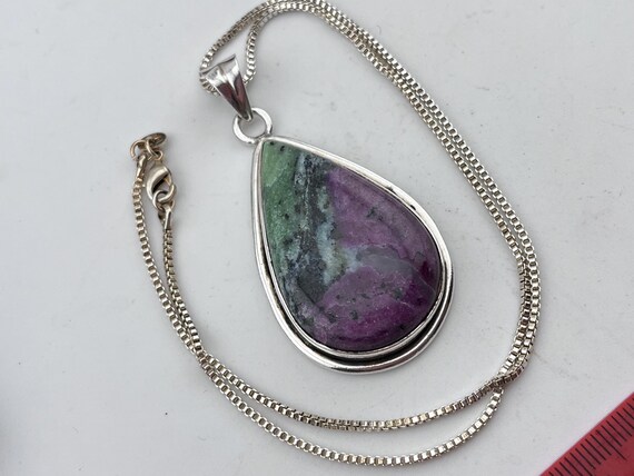 ruby zoisite teardrop silver mounted pendant neck… - image 7