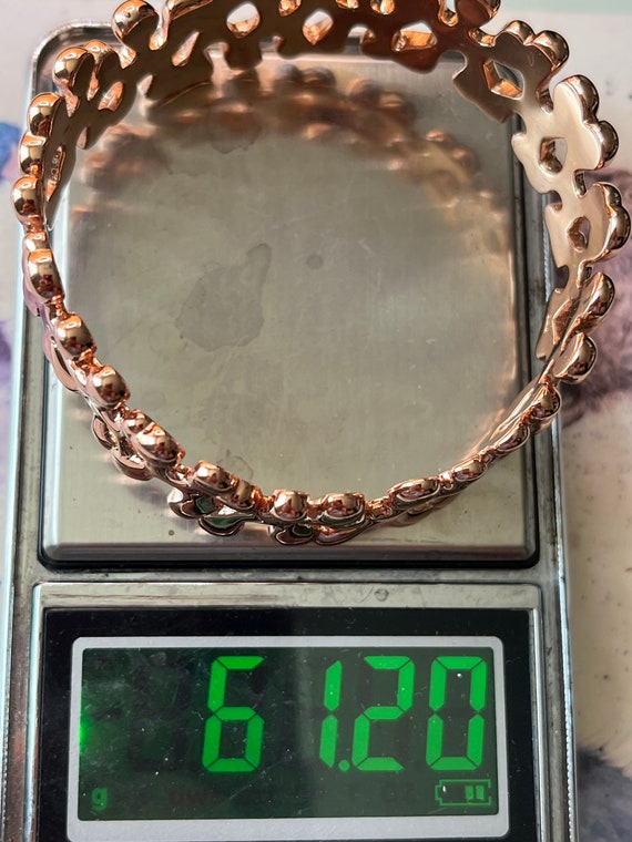 Solid silver with rose gold splat rigid bangle br… - image 3