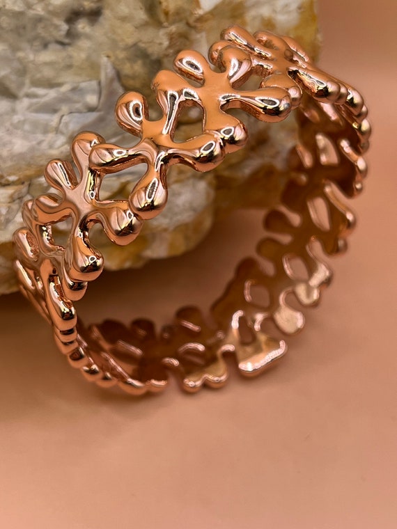Solid silver with rose gold splat rigid bangle br… - image 5