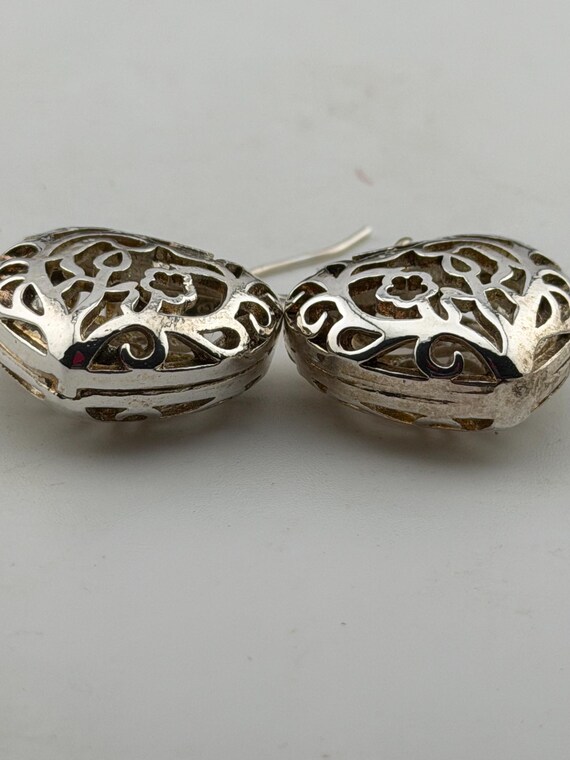 solid silver pierced hollow large heart drop dang… - image 3