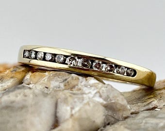 Vintage 9 kt goud en diamanten bandring stapelaar spacer maat VK L1/2 VS 6
