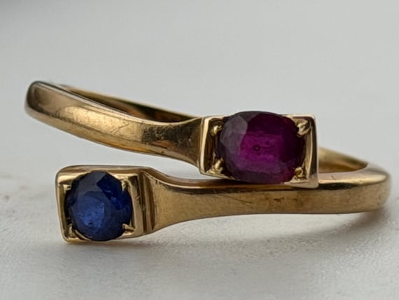 Ruby and sapphire bypass snakehead ring stacker 9… - image 9