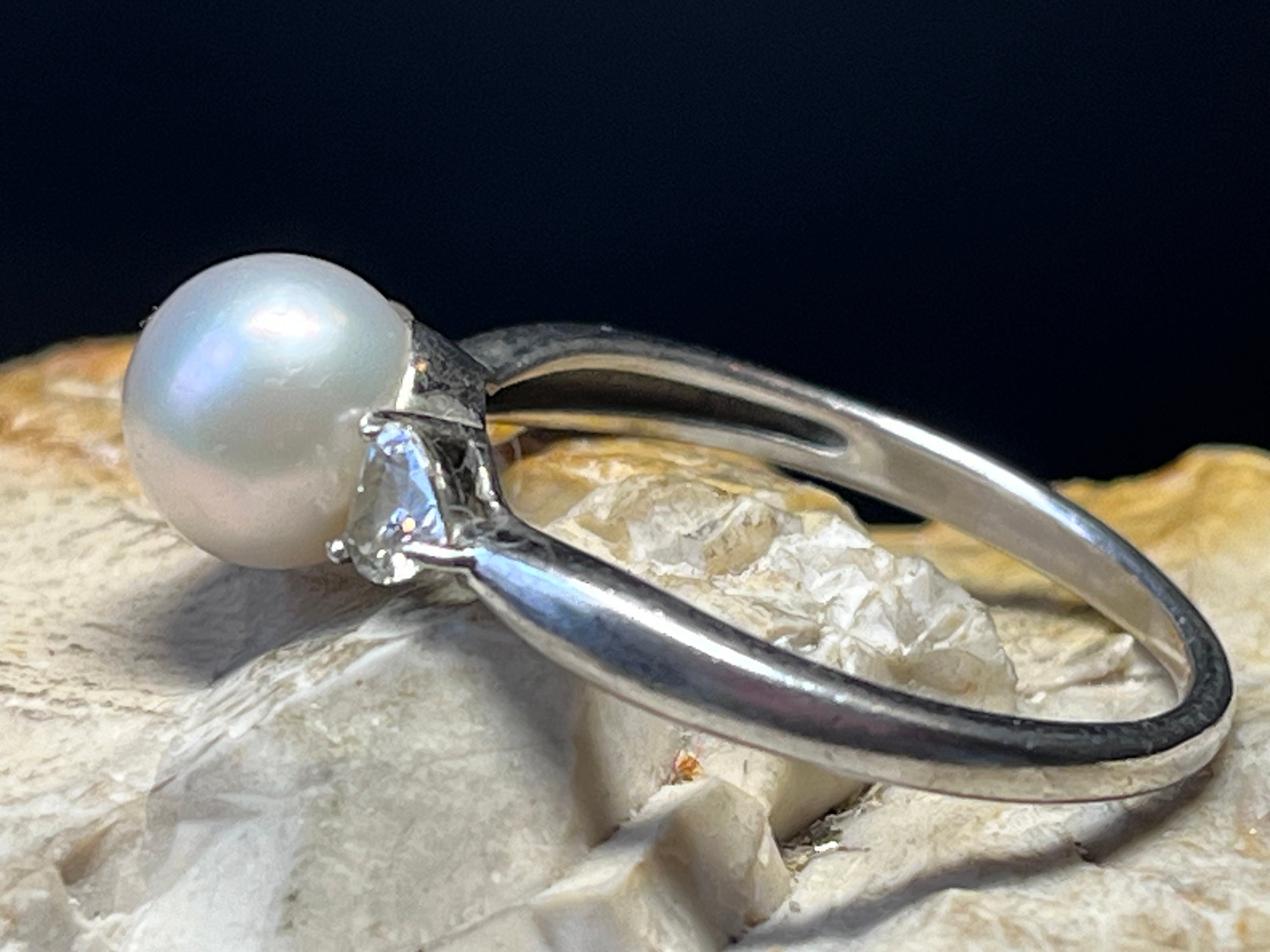 Bague Vintage Argent 925 Avec Zirconium Cube Et Perle De Culture - Taille 58 (54) - Neuf Sans Emballage