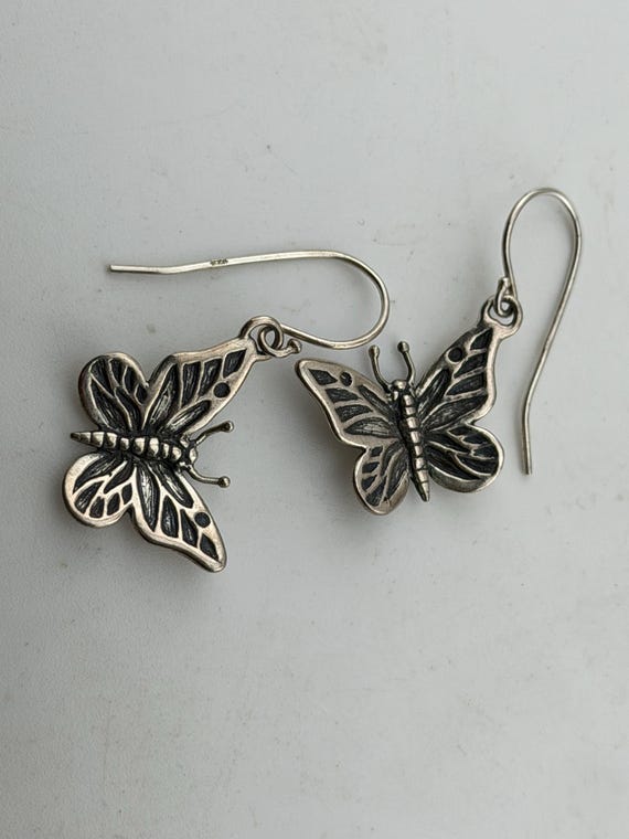 solid silver butterfly dangle drop earrings - image 3