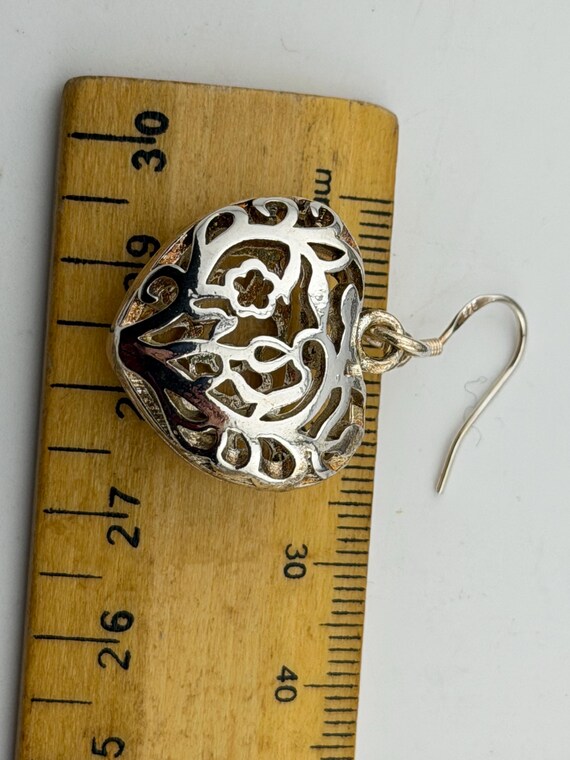 solid silver pierced hollow large heart drop dang… - image 4