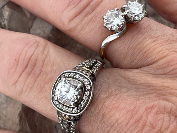 solid silver and cz multi stone ring size uk T US… - image 6