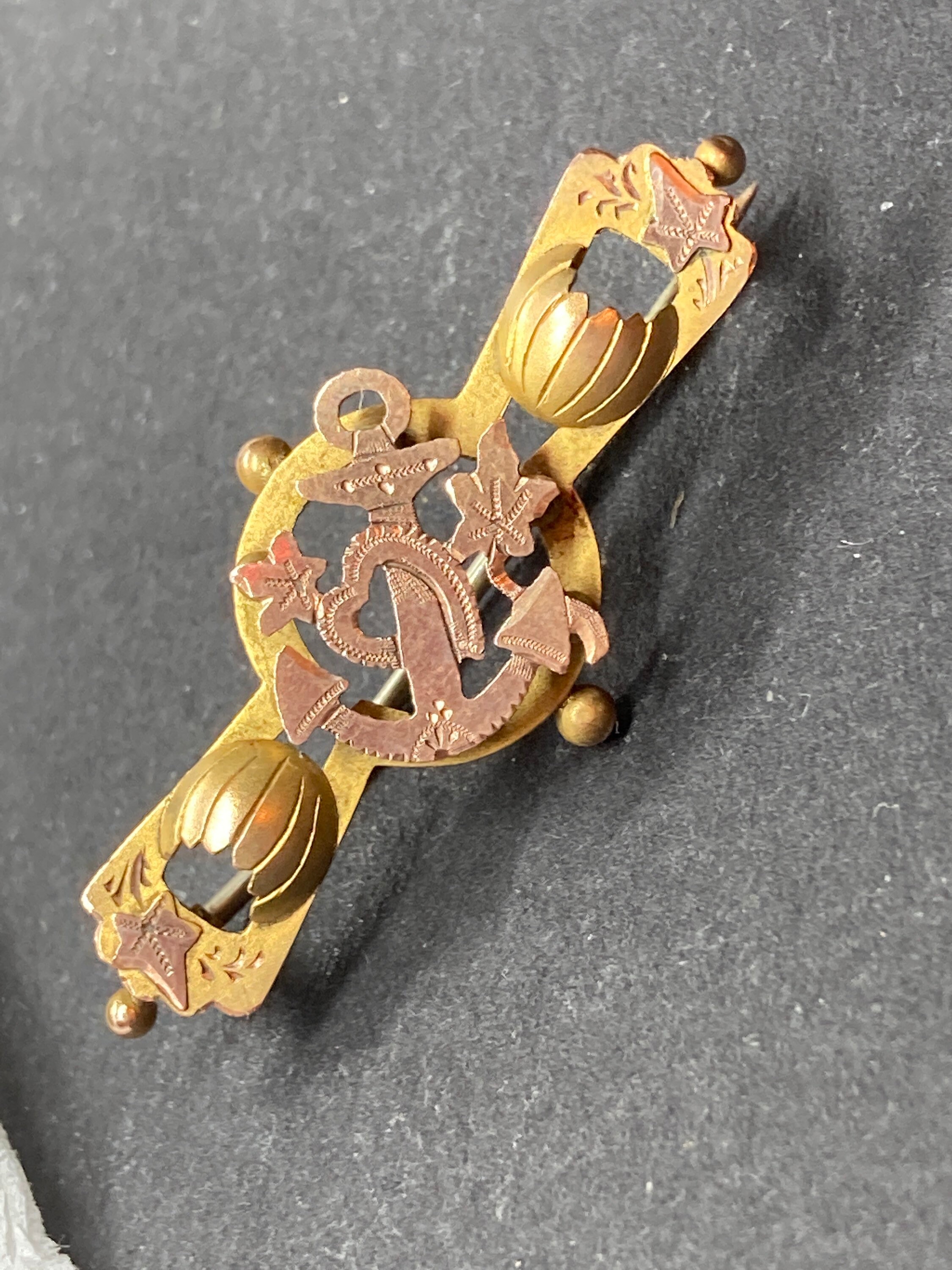 Broche Vintage édouardienne En Or 9 Carats Doré - Angleterre, Circa 1900, Signée
