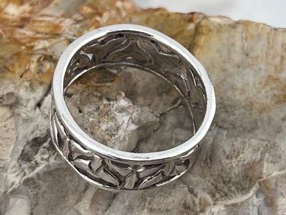 vintage solid silver pierced dolphin(?) tail band… - image 2