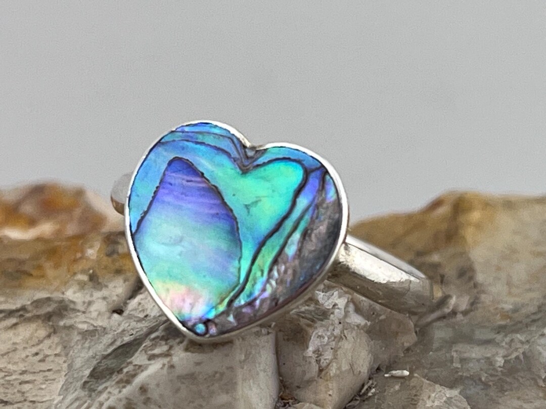 Vintage Paua Shell Heart Silver Ring Size Uk O USA 7.25 - Etsy