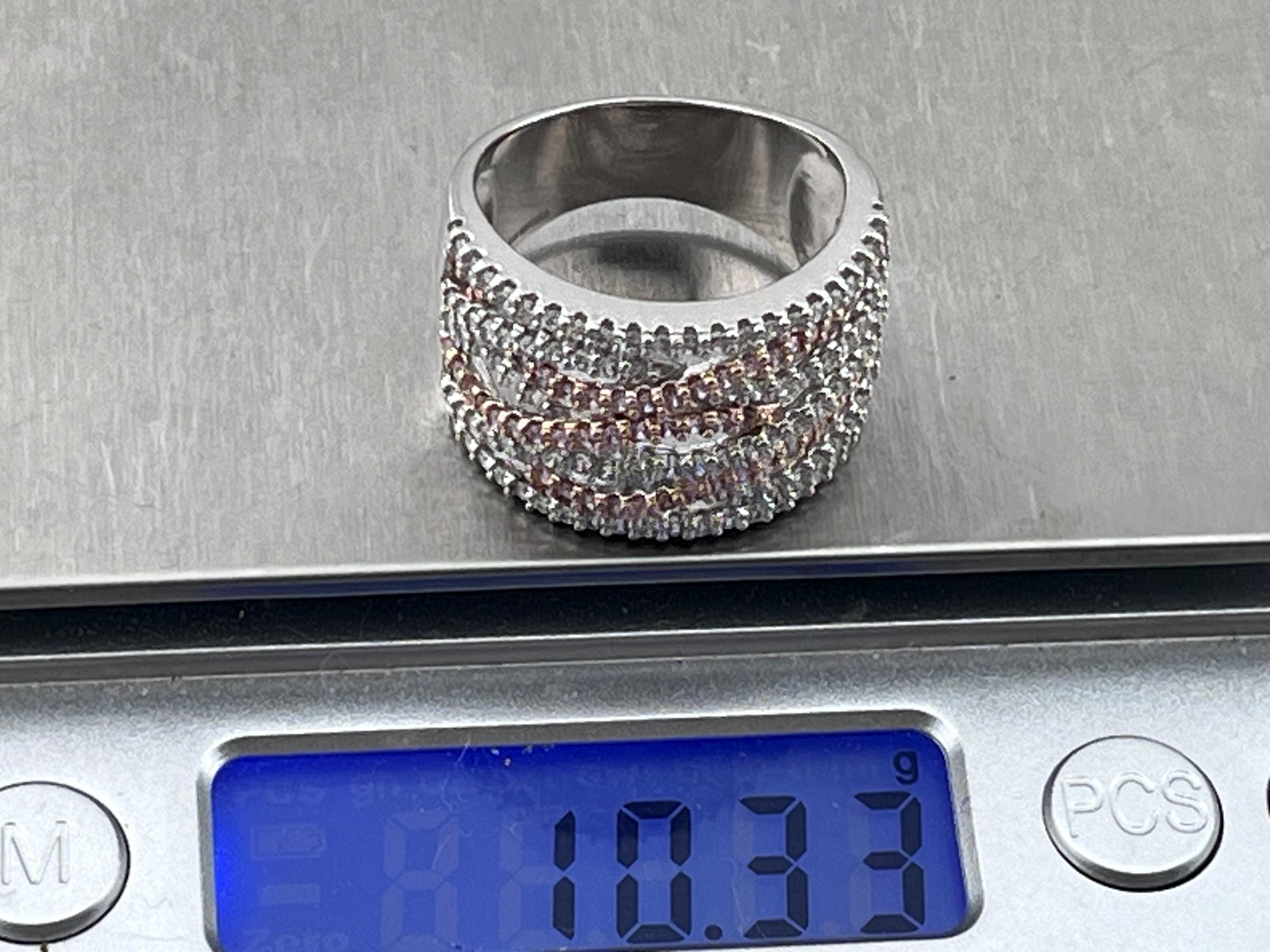 Broad Silver Pink and White Cz Multi Strand Ring Band Stacker Size Uk S ...