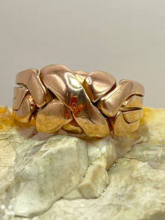 9ct rose gold vintage four part puzzle ring size … - image 1