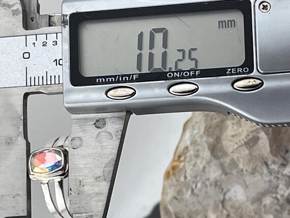 solid silver rainbow crystal solitaire ring size … - image 5