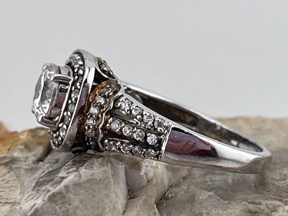 solid silver and cz multi stone ring size uk T US… - image 2