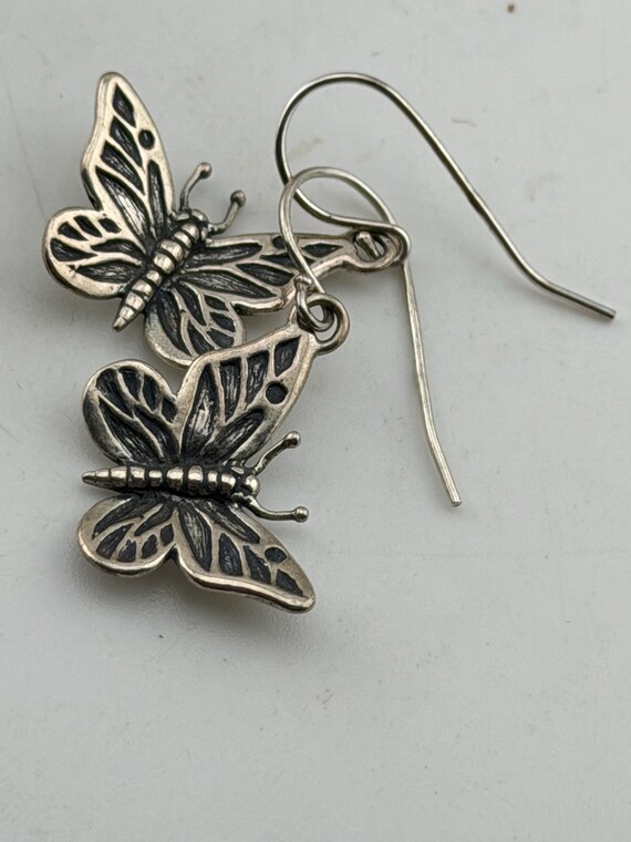 solid silver butterfly dangle drop earrings - image 5