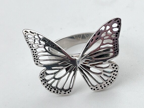 vintage butterfly solid silver ring size uk U USA… - image 7