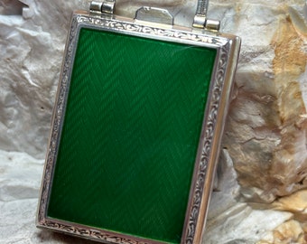 1926 Sterling Silber grün emaillierte Miniatur Puderdose
