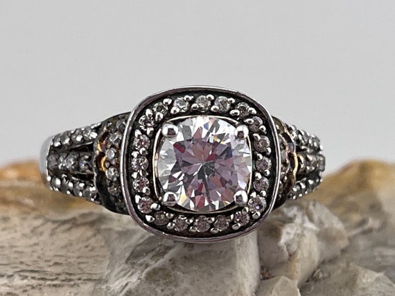 solid silver and cz multi stone ring size uk T US… - image 1