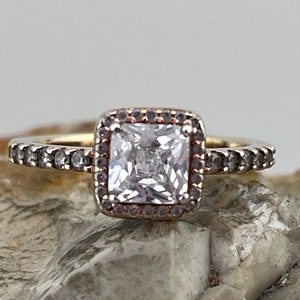 vintage silver cz halo ring size uk M USA 6.25