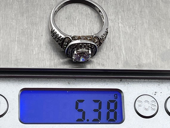 solid silver and cz multi stone ring size uk T US… - image 4