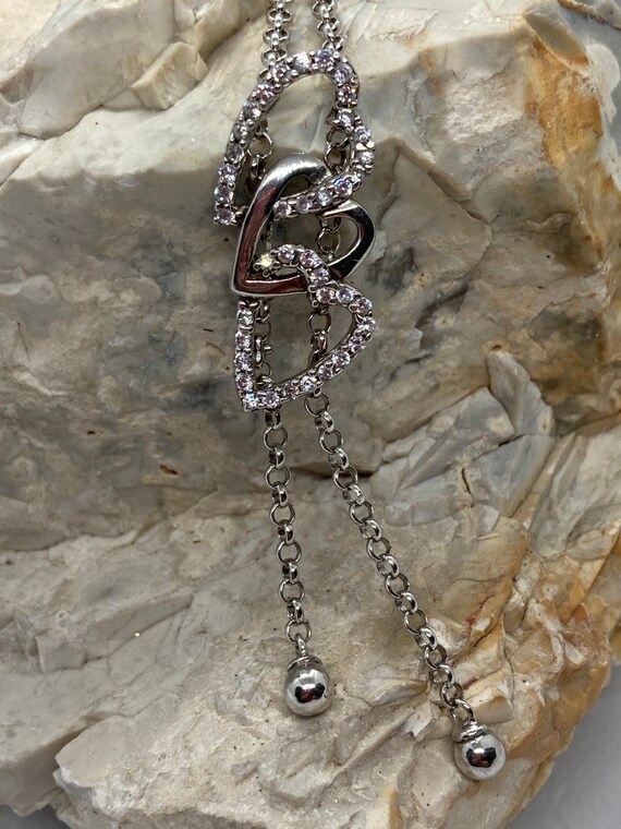 Vintage solid silver gem set three heart negligee… - image 2