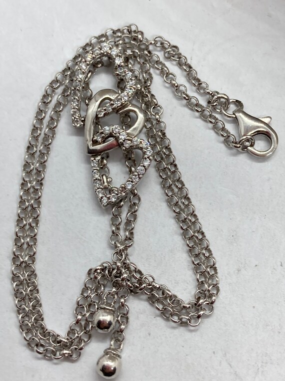 Vintage solid silver gem set three heart negligee… - image 8