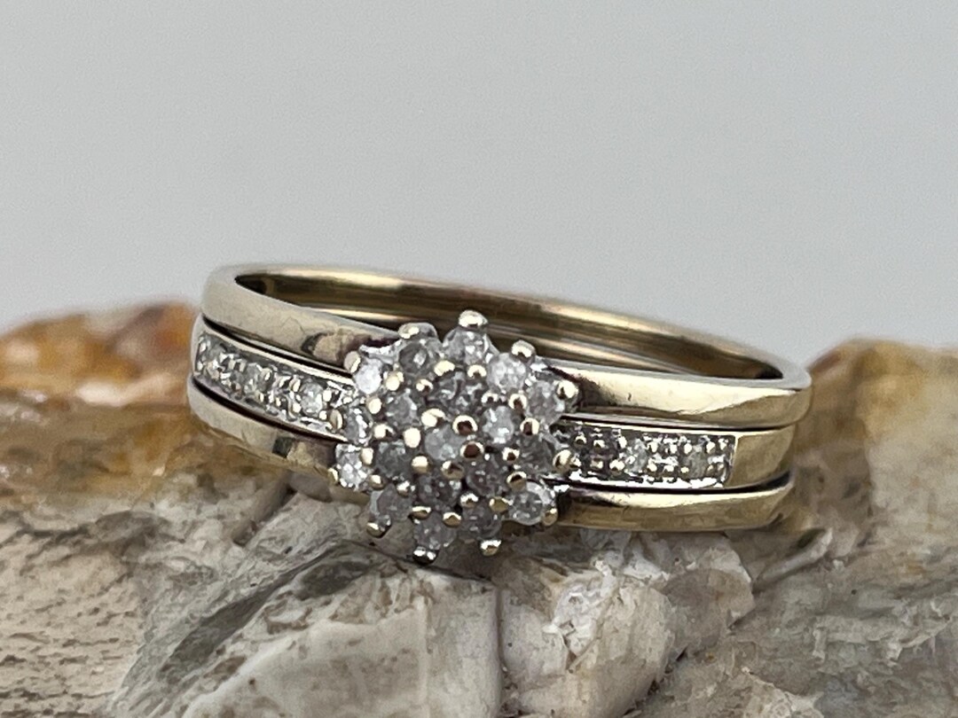 2 Part Rings Diamond Two Part Ring Band Stacker Spacer 9ct Gold Size Uk R USA 8.75 ...