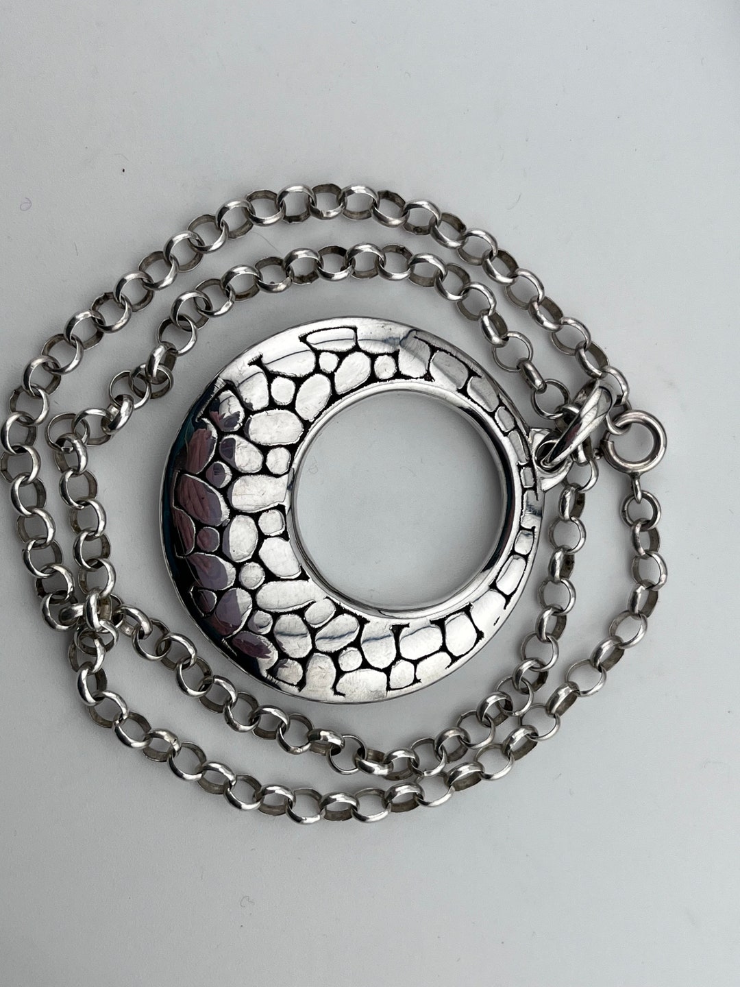 Vintage Silver Large Round Pendant Necklace 46cm - Etsy