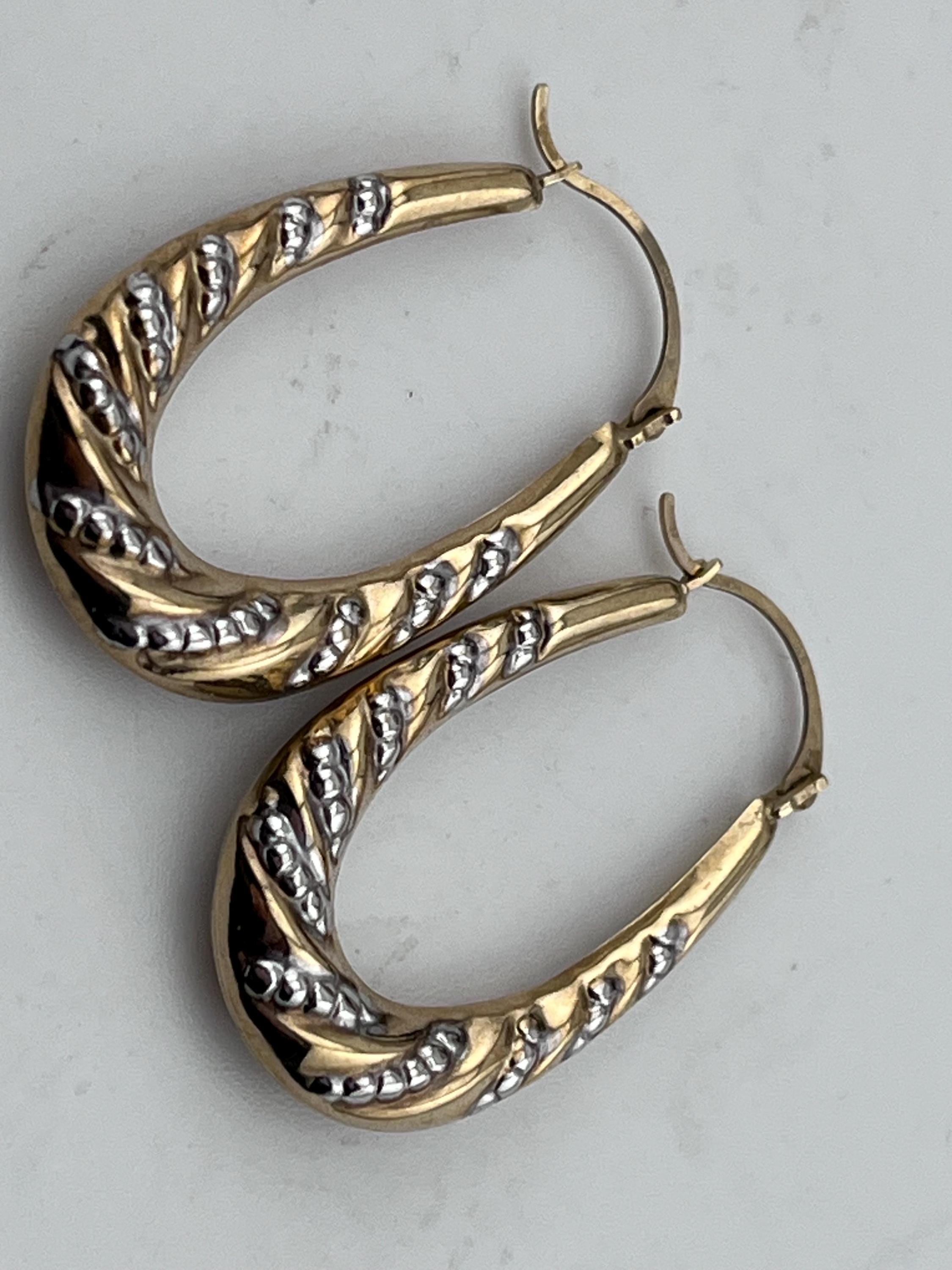 Orecchini A Cerchio Ovali Vintage In Oro Giallo Da 9 Ct - Italia - Foto 13