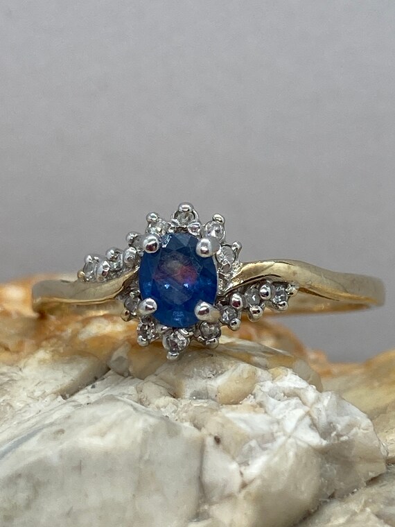 Blue Fluorite and Diamond Vintage 9ct Wave Ring Size Ukr1 2 Usa9