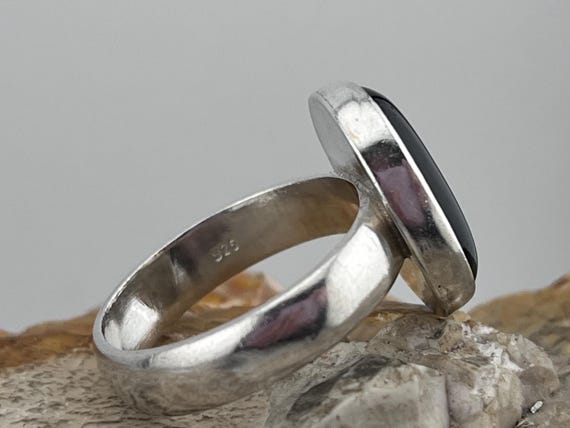 silver statement black agate ring size uk T1/2 US… - image 3