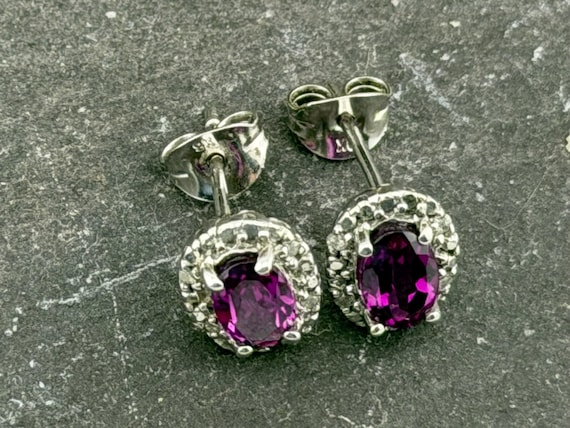 ruby and diamond white gold studs earrings - image 2