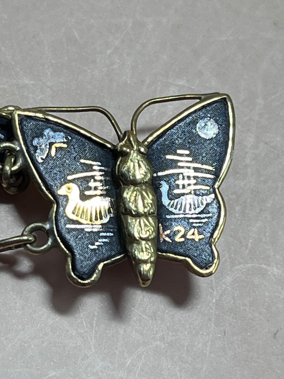 Genuine antique damascene butterfly panel bracele… - image 9