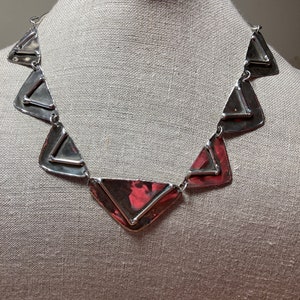 Hand made artisan solid silver triangular link necklace