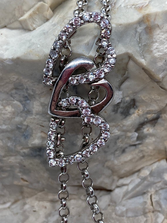 Vintage solid silver gem set three heart negligee… - image 1