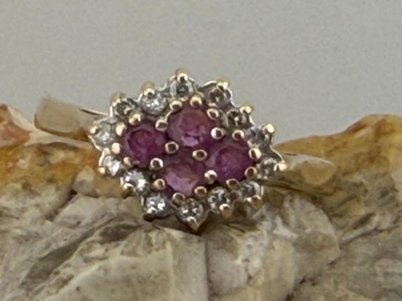 ruby and diamond cluster ring in 14ct gold size u… - image 1