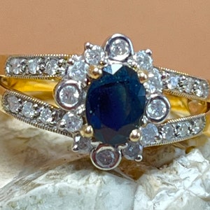 Sapphire and diamond halo ring size ukN usa6.5