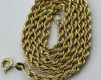 vintage hallmarked 9ct gold 40cm rope chain necklace