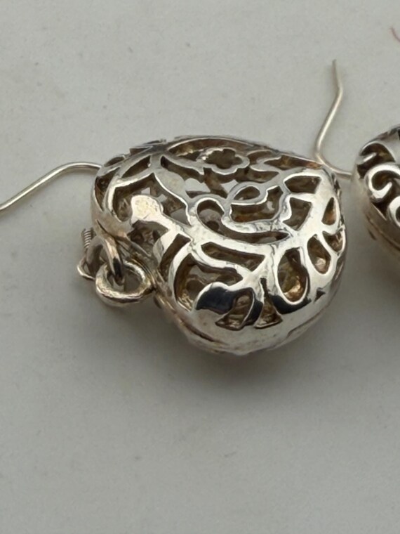solid silver pierced hollow large heart drop dang… - image 1
