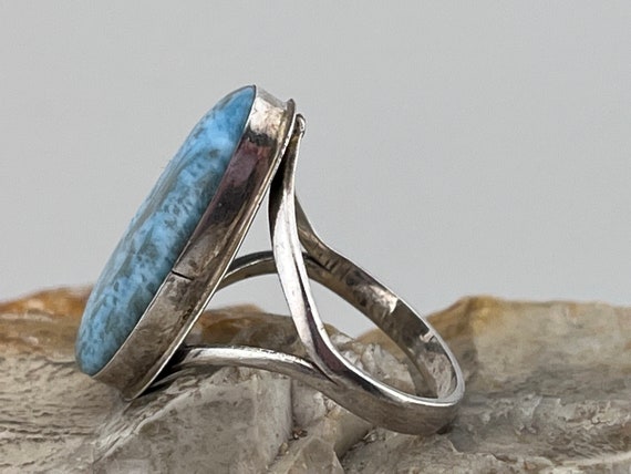 vintage Larimar statement silver ring size uk O U… - image 2