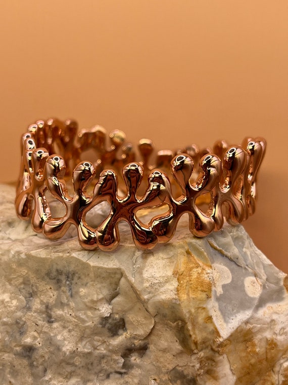 Solid silver with rose gold splat rigid bangle br… - image 1